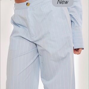 PrettyLittleThing Light Blue Pinstripe Wide Leg Pants